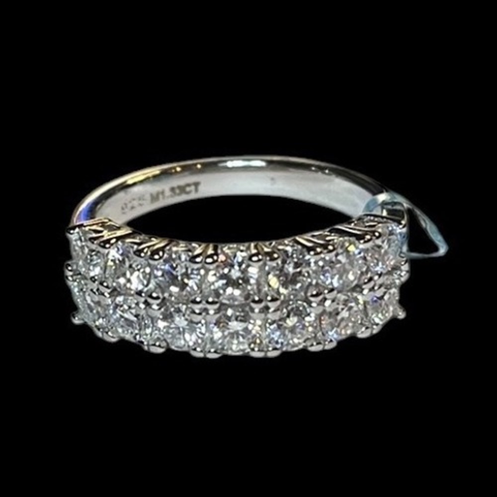 925 Sterling Silver 1.33ct VVS D Moissanite Double Row Band Ring Engagement Sz 7